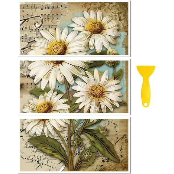 Rub on Transfer Decal Sticker for Furniture Craft Decor 6"x12" Vintage Daisy Scrapbook 3Pcs Waterproof UV DTF Transfer for Drawer Dresser Glass Porcelain Wood Plastic diy