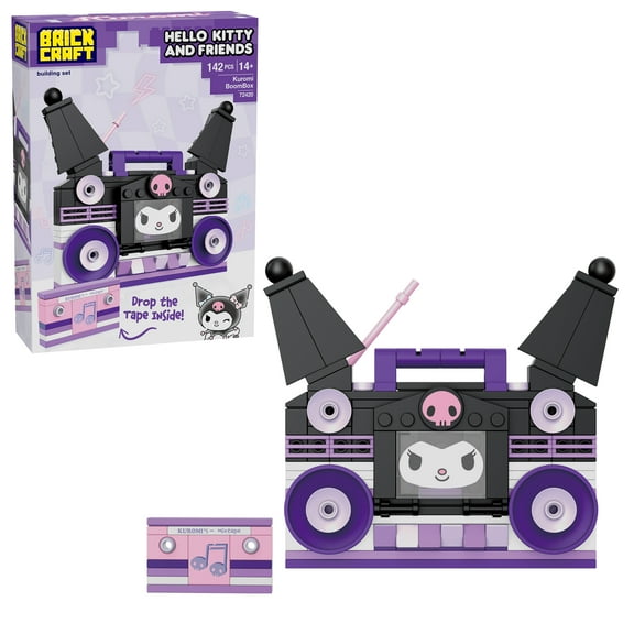 Brickcraft Hello Kitty and Friends Kuromi Boombox Building Kit (142- Plastic Piece Set), Retro Stereo with Mixtape Feature, Collectible Sanrio Display
