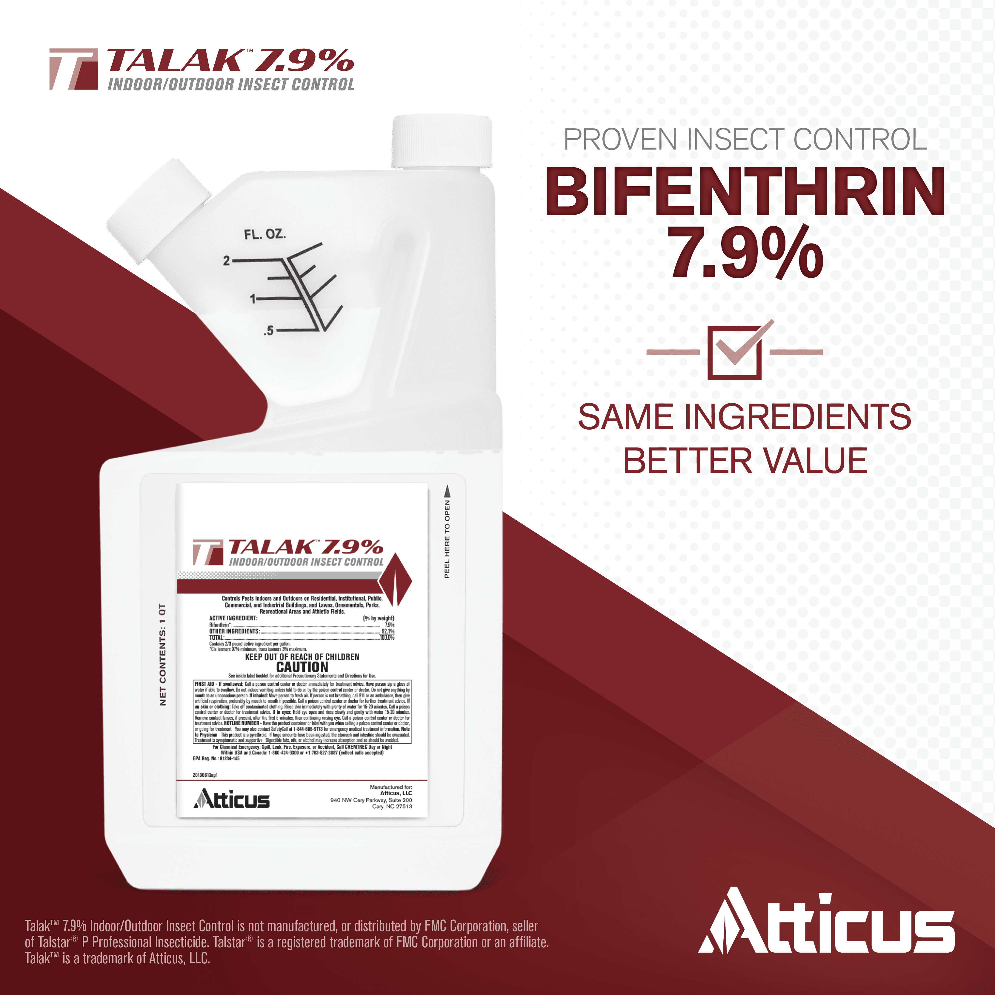Talak 7.9% Indoor/Outdoor Insect Control - Bifenthrin Concentrate (32 Ounce) - Indoor & Outdoor Insect Control - by Atticus