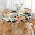 thumbnail image 3 of Vibrant Boho Floral Print Tablecloth - Elastic Hem Fits 52-56 Inch Round Tables - Stretchable Table Cover for Kitchen, 3 of 7