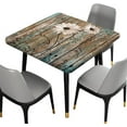 thumbnail image 2 of Wooden Brown Square Fitted Tablecloth, Wood Rustic Planks Barn Door Dust & Wrinkle Proof Elastic Edge Table Cover, for Spring Summer Fall Picnic Party Use, Fits to 30x30 in Table, 2 of 6
