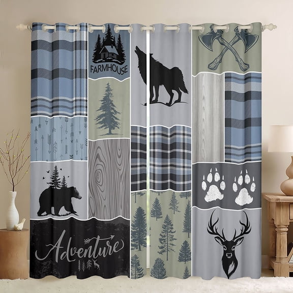 Feelyou Deer Animal Black Out Curtains, Pine Tree Curtains Pack of 2 (42x63 Each)