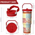 thumbnail image 4 of 30oz Pioneer Colorful Floral Stainless Steel Flip Straw Tumbler with Lid and Straw Spill Proof Travel Cup Double Wall Vacuum Insulated Coffee Mug with Top Handled Crimson, 4 of 7