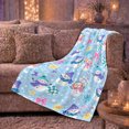 thumbnail image 6 of Happy Snowmen with Pink Bows Wrapped Presents Stars and Falling Snow, Playful Winter Party Art for enthusiasts, Cozy Flannel Blanket for living room and Bedroom, Christmas Gift, Home Decor, 6 of 9