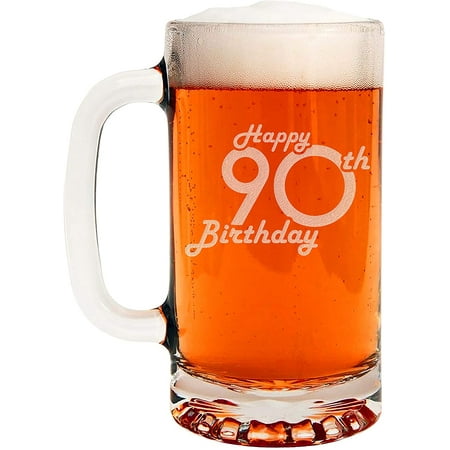 

Retro Birthday Etched 16oz Beer Mug 90th Birthday Gift