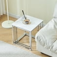 thumbnail image 5 of Nest of Tables Set of 3 ,High Gloss Square End Table Side Table with Metal Frame ,Sofa Side Table Wood Tabletop for Small Space, Modern Coffee Table Stacking End Table for Living Room,White Marble, 5 of 8