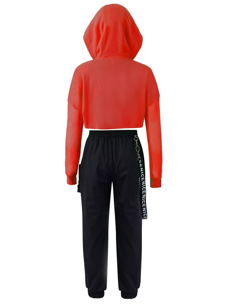 YIZYIF Kids Girls Hip Hop Dance Wear Cropped Hoodie Tank Top with