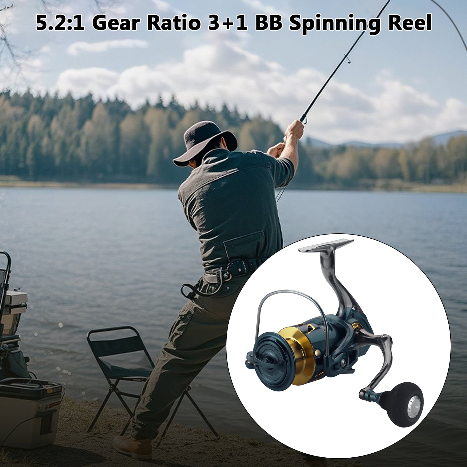 BIMZUC SA5000 5.2:1 Spinning Reel CNC Metal Arm Fishing Reel for Freshwater Saltwater 5.12 inches / 13 cm