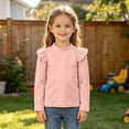 thumbnail image 4 of WDWYY Little Girls Cotton Long Sleeve Top Ruffle Shoulder Crew Neck Casual Loose Fit Soft T Shirt Pink 3-4 Years, 4 of 8
