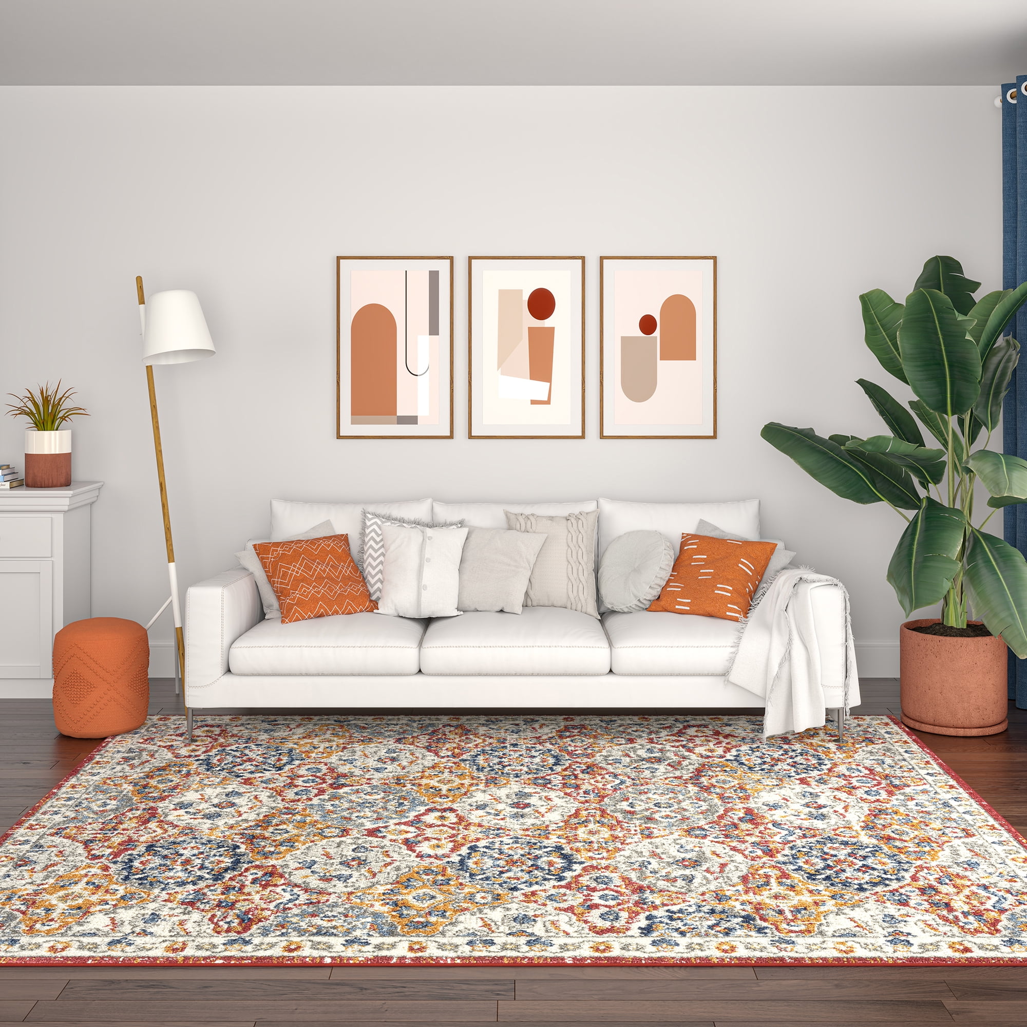 Chelsea Contemporary Abstract 6'7'' x 9'3'' Multi and Blue Polypropylene Indoor Area Rug, 6.7' x 9'