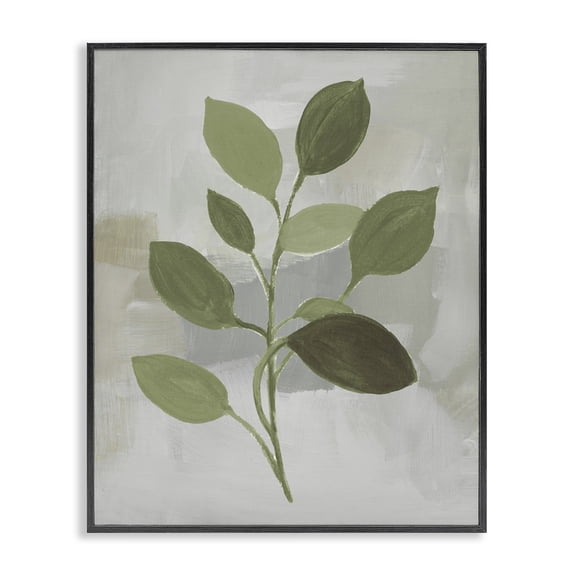 Stupell Industries Leaf Sprigs over Grey Floral Painting Black Framed Art Print Wall Art, 11 x 14