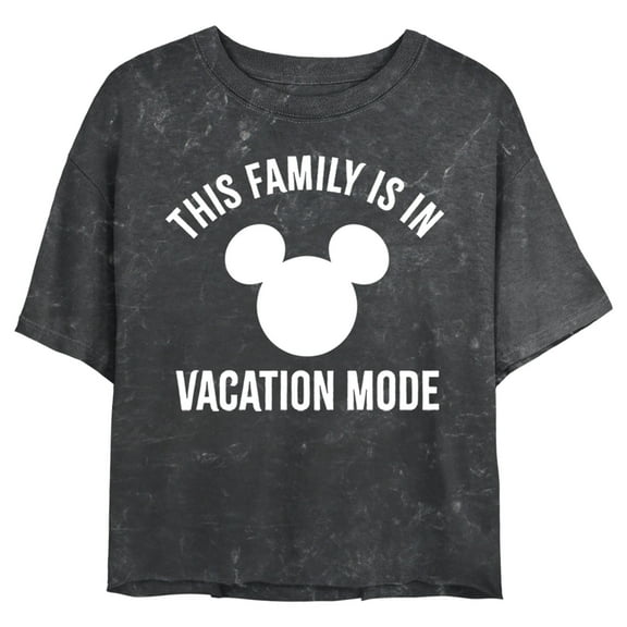 Junior's Mickey & Friends This Family Is in Vacation Mode Crop Graphic Tee Black Large