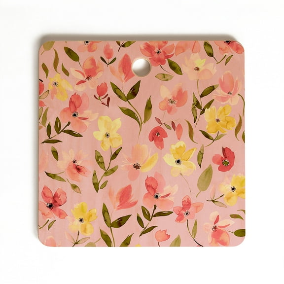 Society6 Ninola Design Fresh flowers Pink Square Cutting Board