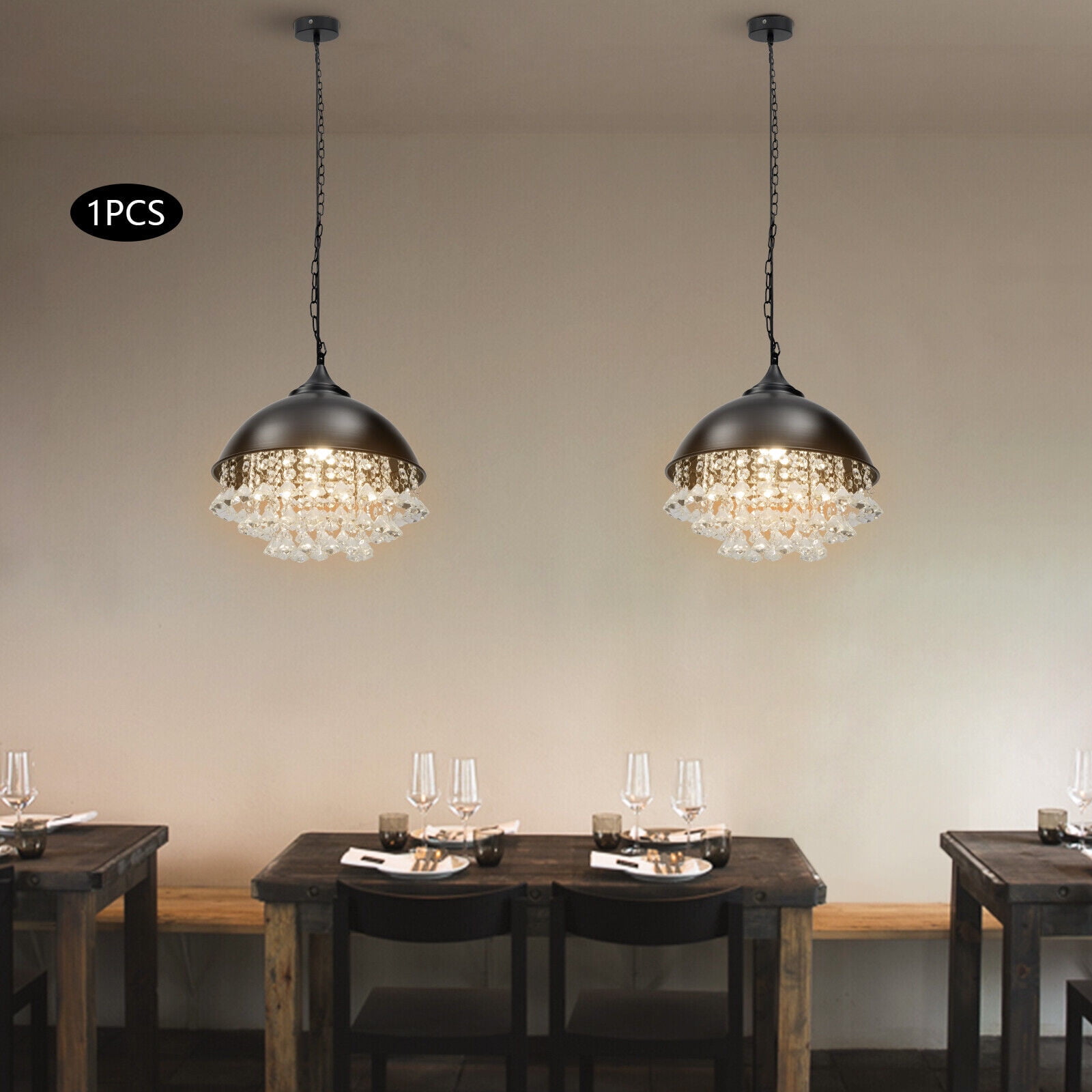 Dining Room Ceiling Light Fixture, Crystal Pendant Light, Industrial Crystal
