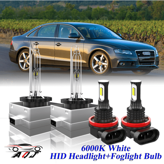 For 2007 2008 Audi A4 White Front HID Headlight High-Low   LED Fog Light Bulbs