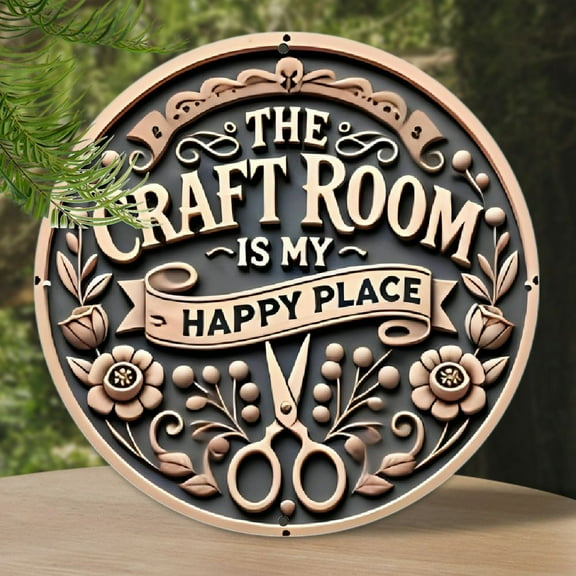 8x8 Inch Metal Aluminum Vintage Style Wall Art Sign "The Craft Room is My Happy Place" - Durable, Easy Hanging, Unique Design for Bedroom, Kitchen, Restaurant, Bar, Home, Office, or Gift