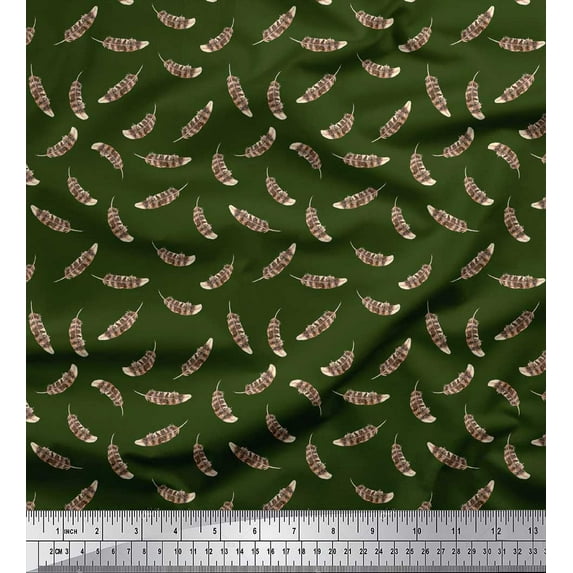 Soimoi Green Poly Georgette Fabric Eagle Feather Print Sewing Fabric Yard 42 Inch Wide