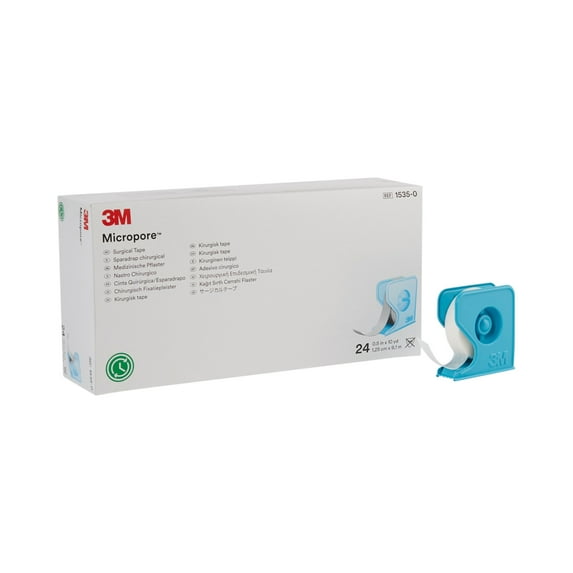3M Micropore Medical Tape with Dispenser 1/2" x 10 yd 1535-0, 10 Boxes, 24 /Box