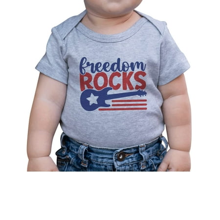 

7 ate 9 Apparel Kids Patriotic 4th of July Outfit - Freedom Rocks Music Grey Onepiece 6-12 Months