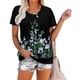 thumbnail image 5 of Blusa de cuello redondo fruncido a la moda para mujer, camisetas holgadas de manga corta con estampado, camiseta clásica de verano Pompotops hkajfhjk464736, 5 of 9