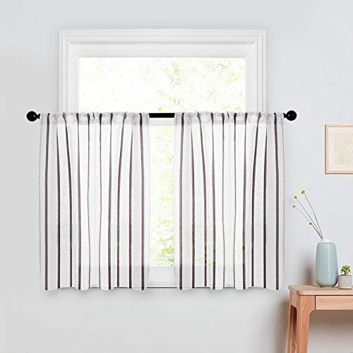 Sheer Curtains Tiers Striped Kitchen Tier 30 X 24 Inch Length Short Pinstripes Bathroom Window Rod Pocket Half Sheers Cafe 2 Panels Grey Stripe Com Sheer Curtains Tiers Striped Kitchen, 24 Inch Curtains