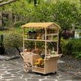 thumbnail image 2 of Vintiquewise Versatile Multi-Tier Shelves Wooden Rolling Cart - Perfect for Festival, Event Stand, Food Tasting Table, Garden Floral Display Rack, & Home Decor with Straw Roof and 2 Wood Wheels, 2 of 7