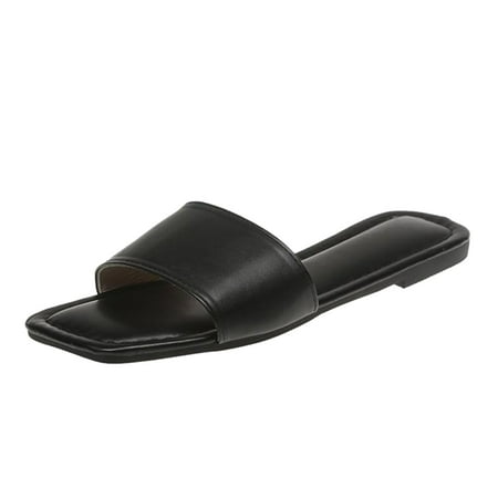 

Cathalem Women Slippers Fashion Simple Solid Soft Comfortable Flat Summer New Large Sandals Black 38