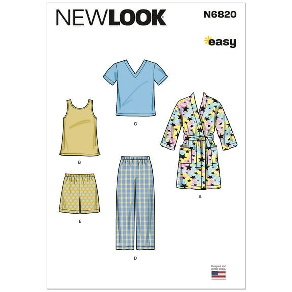 New Look Sewing Pattern 6820 -Children's Loungewear, Size: A (3-4-5-6-7-8)