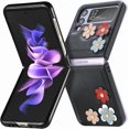 thumbnail image 4 of for Samsung Galaxy Z Flip 4 Flower Cute Case, Applique Design Slim Thin PU Leather & Crystal Hard PC Shockproof Protective Phone Cover Case for Samsung Z Flip 4 LTH Black, 4 of 14