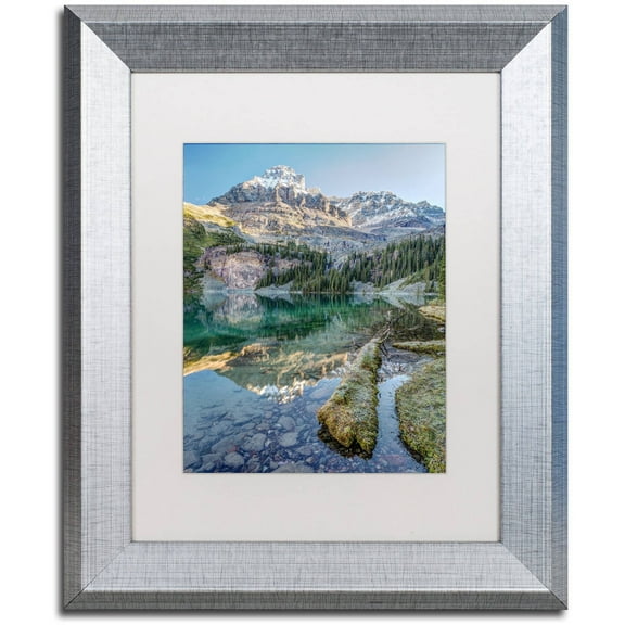 Lake O'Hara Scenic Shoreline' Canvas Art by Pierre Leclerc, White Matte, Silver Frame