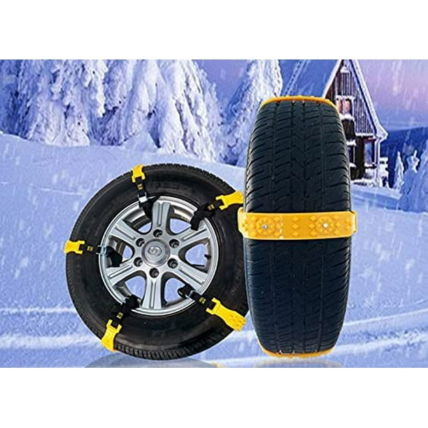 Lot de 10 chaussettes à neige pour voiture 185 - 225 mm, chaînes à neige  jaunes, câbles de traction d'urgence réglables antidérapants, chaîne de  pneu de voiture, pour voitures universelles, SUV, camions. 