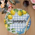 thumbnail image 3 of Summer Lemon Round 13 Inch Placemats Set of 4, Coastal Starfish Shells Pastoral Floral Blue Plaid HeatResistant Non Slip Place Mats for Dining Table, Wipeable Kitchen Table Mats for Housewarming, 3 of 9