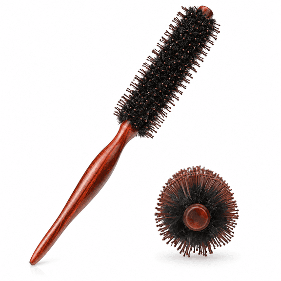 RAIRSKY Hair Brush, Small Round Boar Bristle Styling Brush with Nylon Pins and Wooden Handle, Volumizing Hair Brush for Straightening Curling Detangling, Travel Size