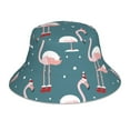 thumbnail image 3 of Daiia Elegant Flamingo Wearing A Christmas Hat Pattern Bucket Hat - Trendy Cotton Sun Hat for Beach, Golf, Fishing - Fun Outdoor Vacation Boonie for Men and Women, 3 of 9