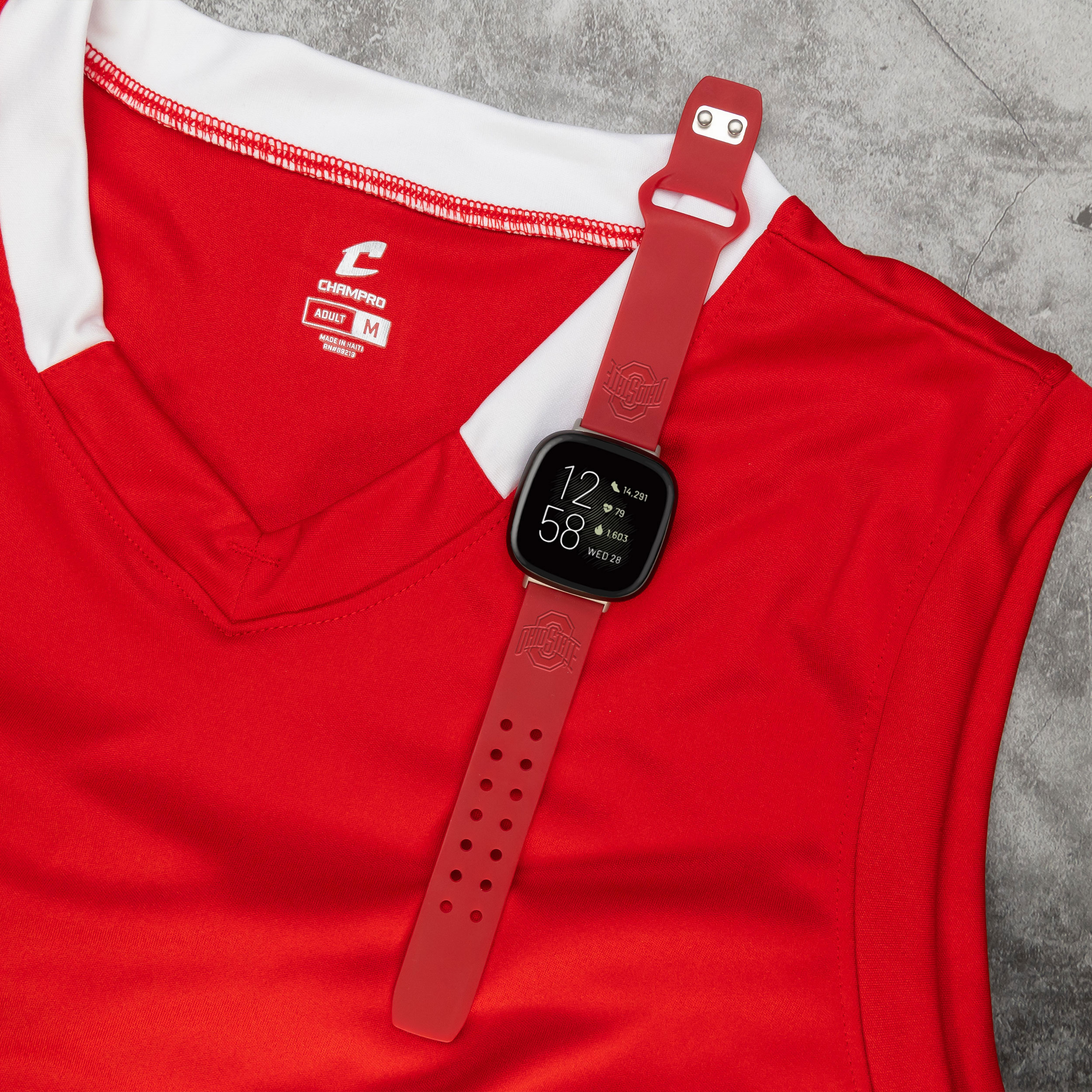 Ohio St Engraved Silicone Unisex Watch Band for Fitbit Versa 3 and Sense (Crimson) by Affinity Bands