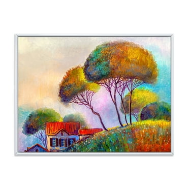 Designart 'Beautiful Village House On A Hot Summer Day' Modern Framed Canvas Wall Art Print