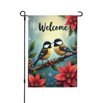 Welcome Winter Garden Flag 12x18 Inch Double Sided Birds Poinsettia Snowflakes Christmas Holiday Yard Flag Outdoor House Decor