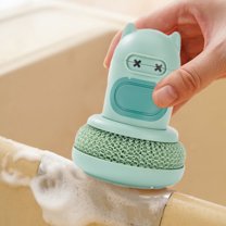 Dishwasher Soap Dispensing Brush | Ergonomic Palm Handle, Replaceable Sponge Head, Plastic Kitchen Scrubber for Sink, Pots, Pans | White Green 11x8.5cm Economical Multi-Surface Cleaning