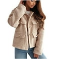 thumbnail image 2 of Antinious Womens Mock Neck Jacket Solid Short Length Decorative Button Coat,Fall Winter Savings!Warm Trench Coat,Casual Winter Coats for Women,Beige,M, 2 of 5