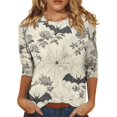 thumbnail image 1 of Camisa de cuello redondo con mangas 3/4 y temática de Halloween para mujer, con estampado de telaraña y murciélago, cómoda y elegante, 1 of 5
