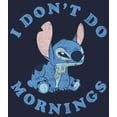 thumbnail image 2 of Junior's Lilo & Stitch I Don't Do Mornings Light Blue Cowl Neck Sweatshirt Navy Blue Small, 2 of 4