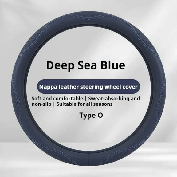 Morandi Nappa Leather Steering Wheel Cover Four Seasons Universal Deep Blue [Round]