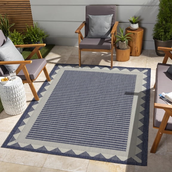 7ft10in x 10ft3in Indoor/Outdoor Striped Area Rug,Large Border Throw Modern Mat