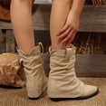 thumbnail image 5 of Domuza Women's Slouchy Faux Suede Ankle Boots, Ruched Stacked Slip On Short Booties, Comfort Flat Heel Casual Boots for Fall Winter Daily Wear Brown 8.5（EU-41）, 5 of 8