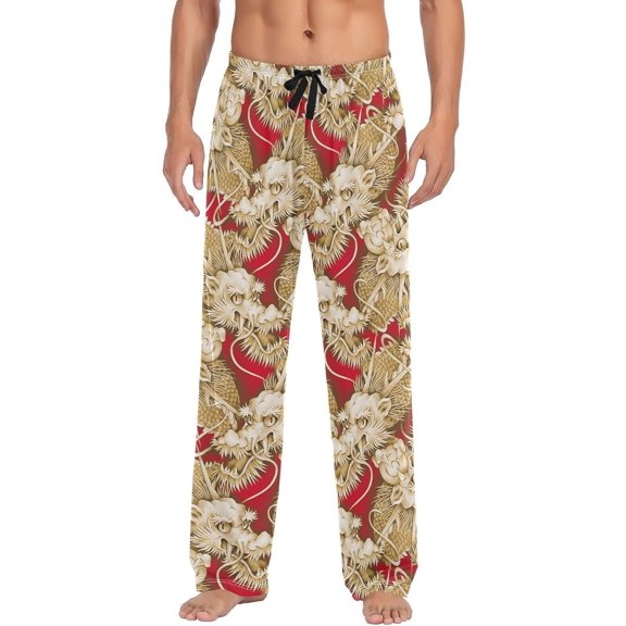 GZHJMY Men's Pajama Pants - Vintage Chinese Dragon, Loose Thin PJs Lounge Sleep Bottoms with Pockets Drawstring, Christmas New Year Birthday Gifts, Small
