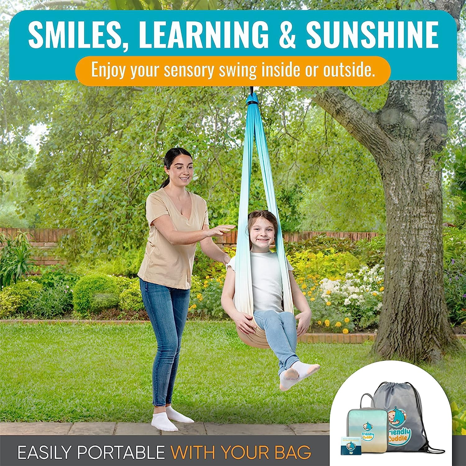 Friendly Cuddle Sensory Swing for Kids & Adults Cocoon Hammock, Beach