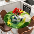 thumbnail image 2 of Green Yellow Soccer Round Tablecloth 45-54 Inch Round Fitted Table Cloth with Elastic Edge, Football Sports Watercolor Plaid Waterproof Table Cover Protector for Outdoor Picnic Party Dining, 2 of 9