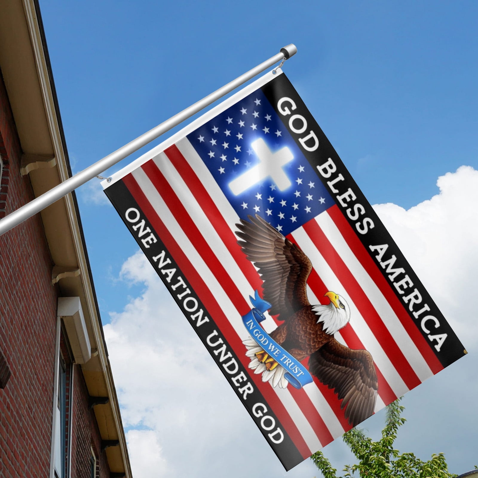 3 Ply One Nation Under God Flag 4th of July Memorial Day Patriotic American Eagle Flag God Bless America Christian Jesus Flags for Outside 3x5 Ft Outdoor House Yard Decorations Banner