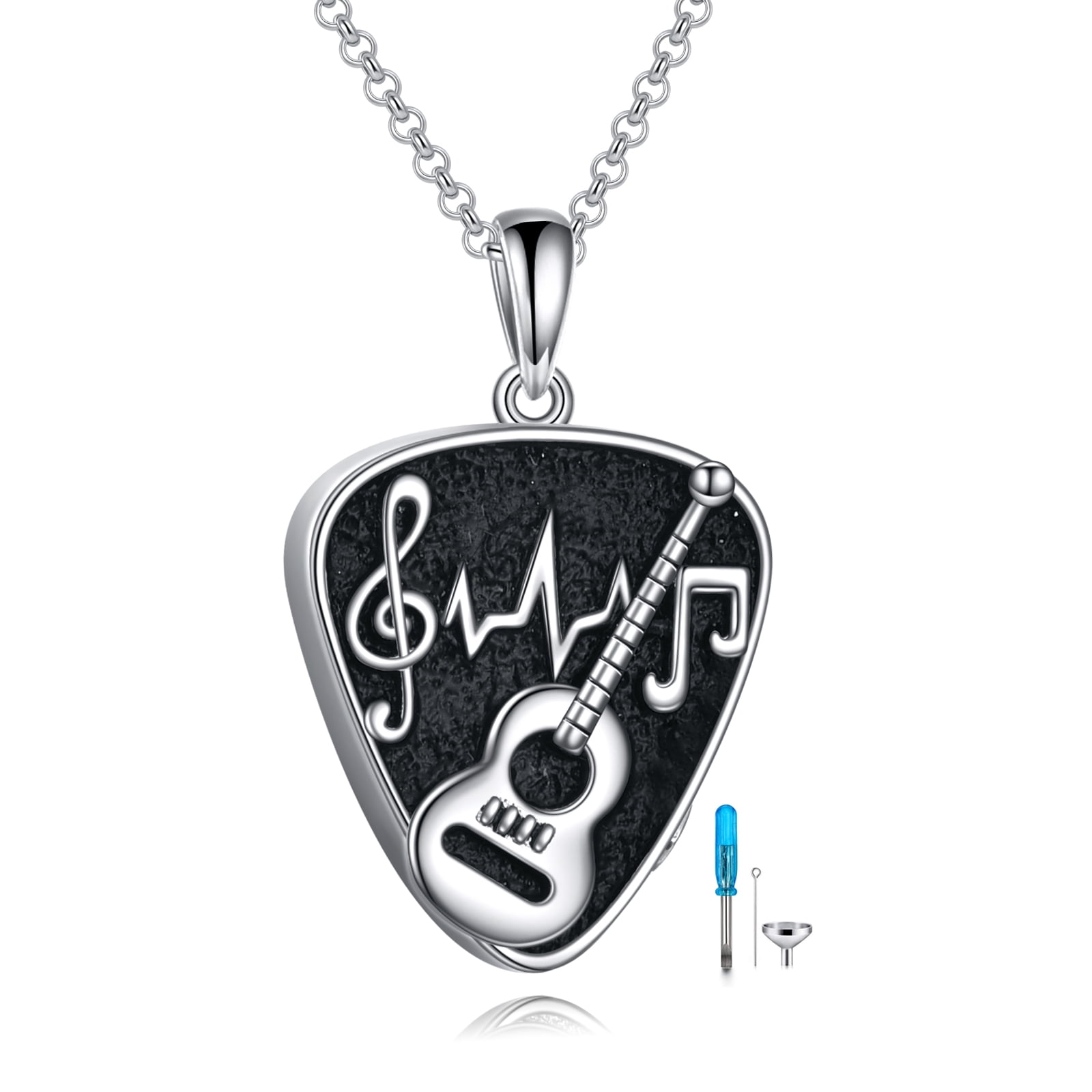 Music Guitar Pick Urn Necklaces for Ashes Sterling Silver Cremation Urn
