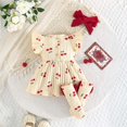 thumbnail image 3 of Kiijoy Baby Girls Floral Bow Cotton Flutter Sleeve Dress Stockings Headband 3Pc Set, 3 of 3